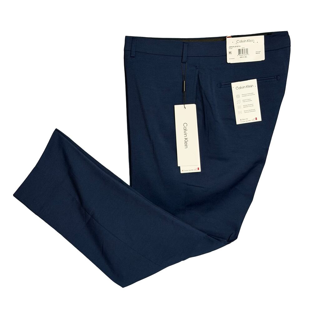 Calvin Klein Dress Pant Men's 40"x30" Slim Fit Flat Front Stretch Blue NWT